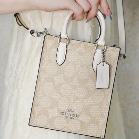 Coach North South Mini Tote Signature Canvas LIGHT KHAKI CHALK CJ494 NWT $350